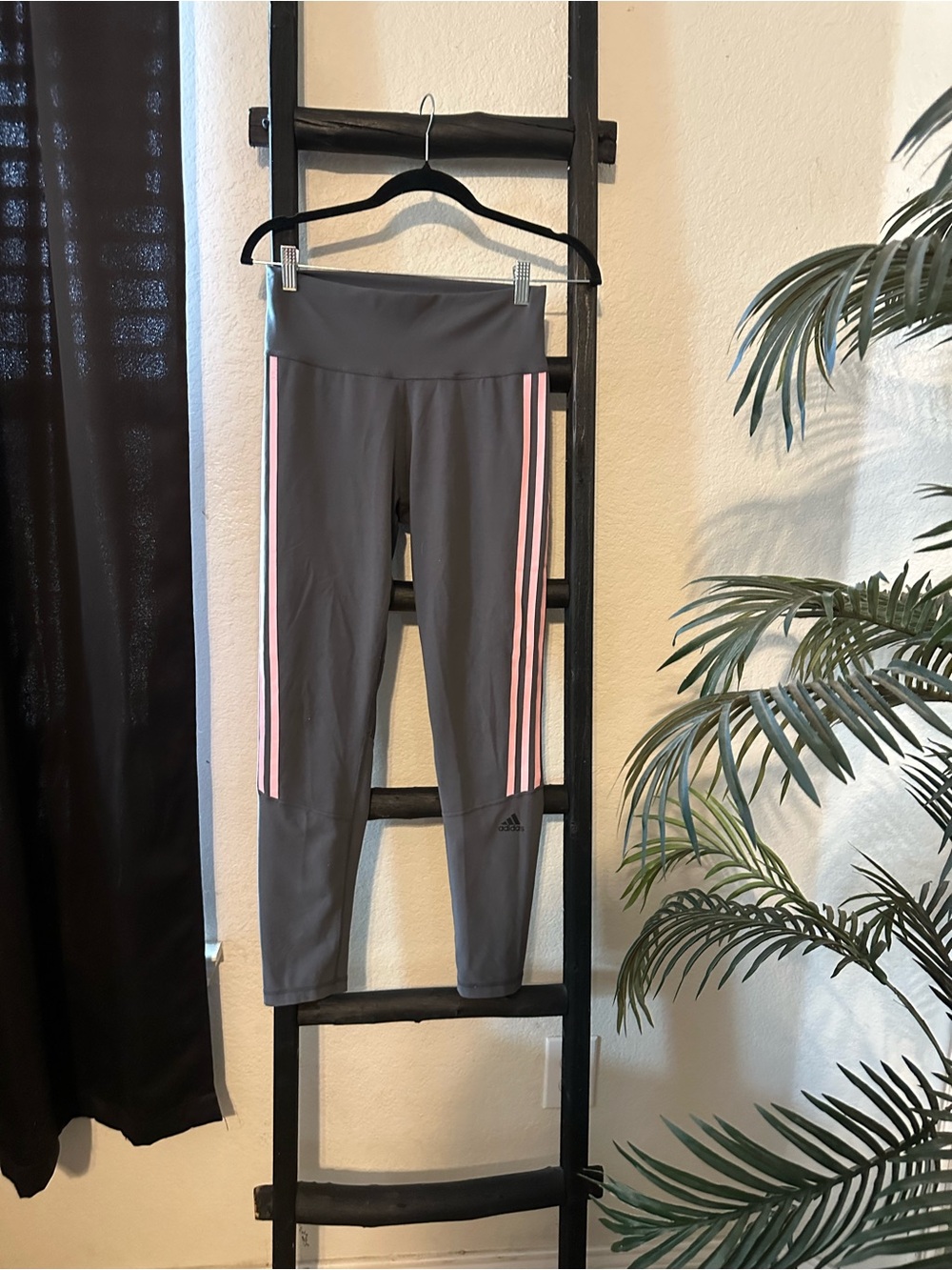 adidas Gray Leggings with Pink Side Stripes